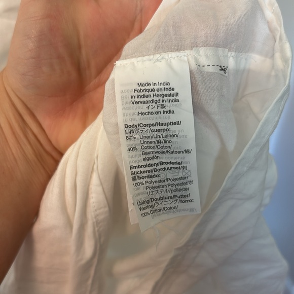 JCREW WOMENS MAXI LENGTH LINEN COTTON BLEND PLUNGE V NECK DRESS WHITE BLUE LARGE - Picture 7 of 10